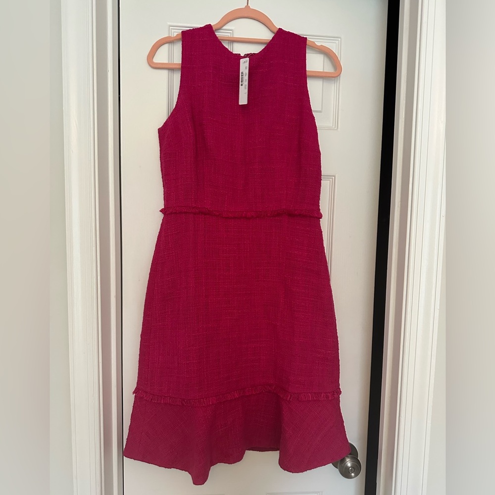 J. Crew Hot Pink Textured Ruffle Hem Sheath Dress - Picture 2 of 5